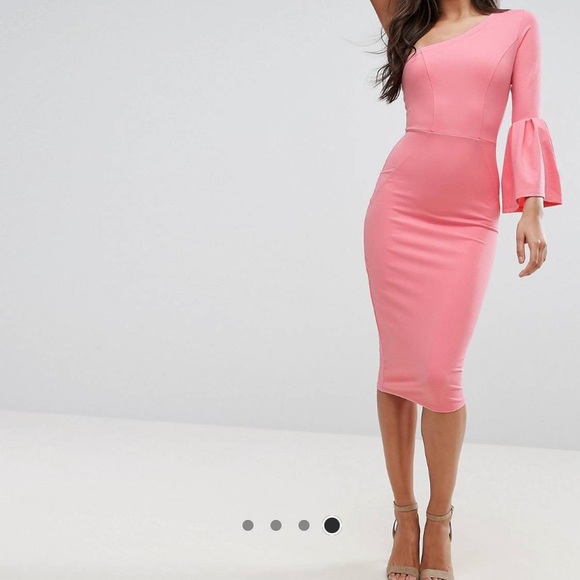 One shoulder midi dress with bell sleeve. - Picture 2 of 6